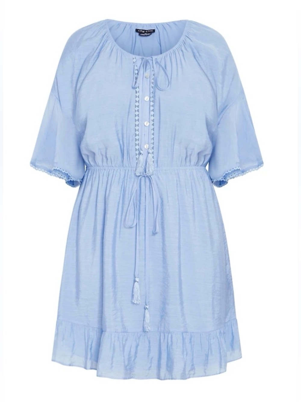 chic Light Blue Off-Shoulder Ruffle Dress